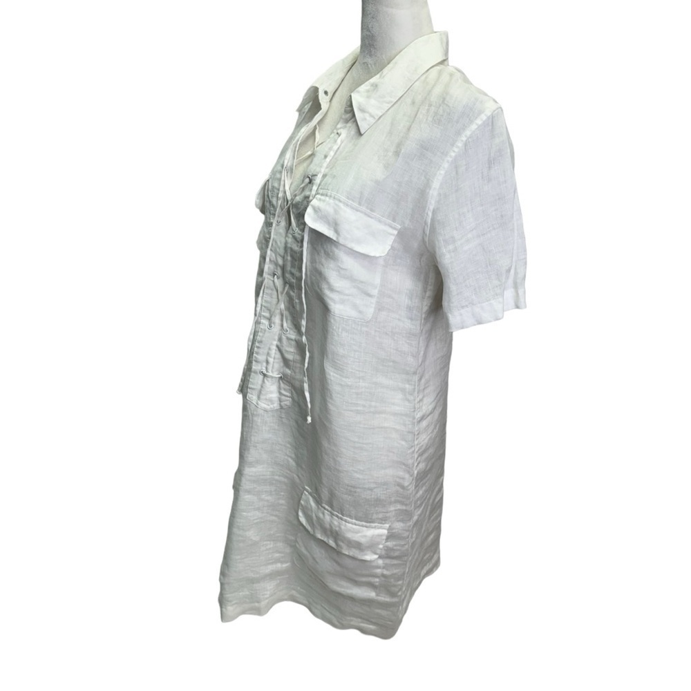 Equipment White 100% Linen Shirt Dress Collar Short Sleeve Size M - Picture 4 of 9